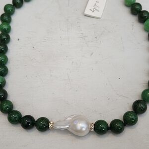 NWT Iris & lily necklace Freshwater Pearl Glass Stones